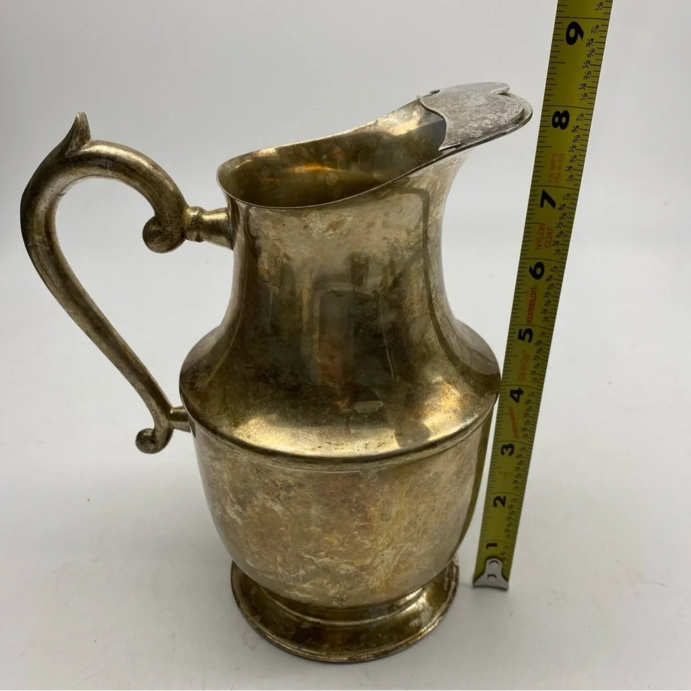 Vintage Silverplate Pitcher Traditional Decor India Ice Lip Handle Patina 8